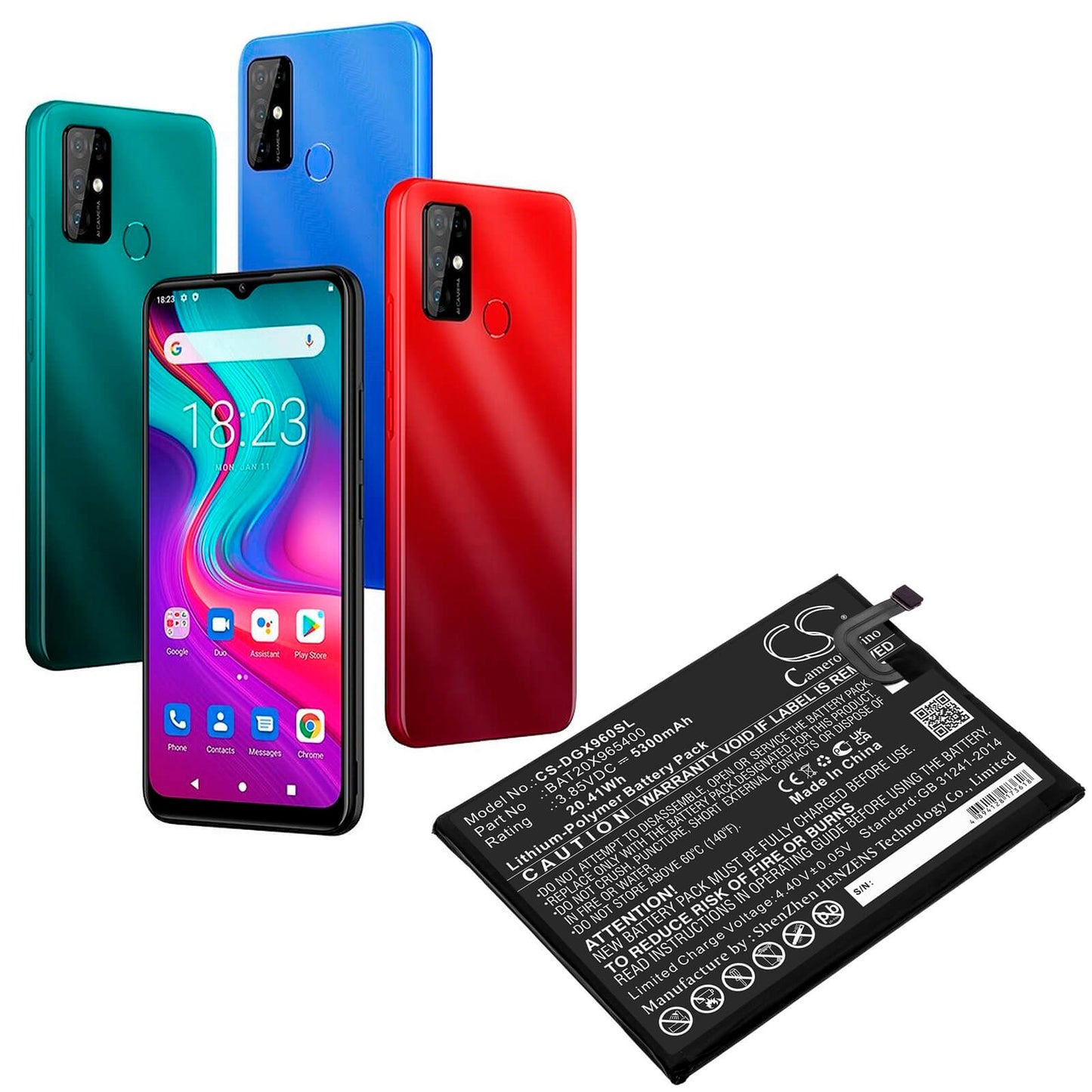 3.8V, 5300mAh, Li-Polymer Battery fits Doogee, X96, 20.14Wh