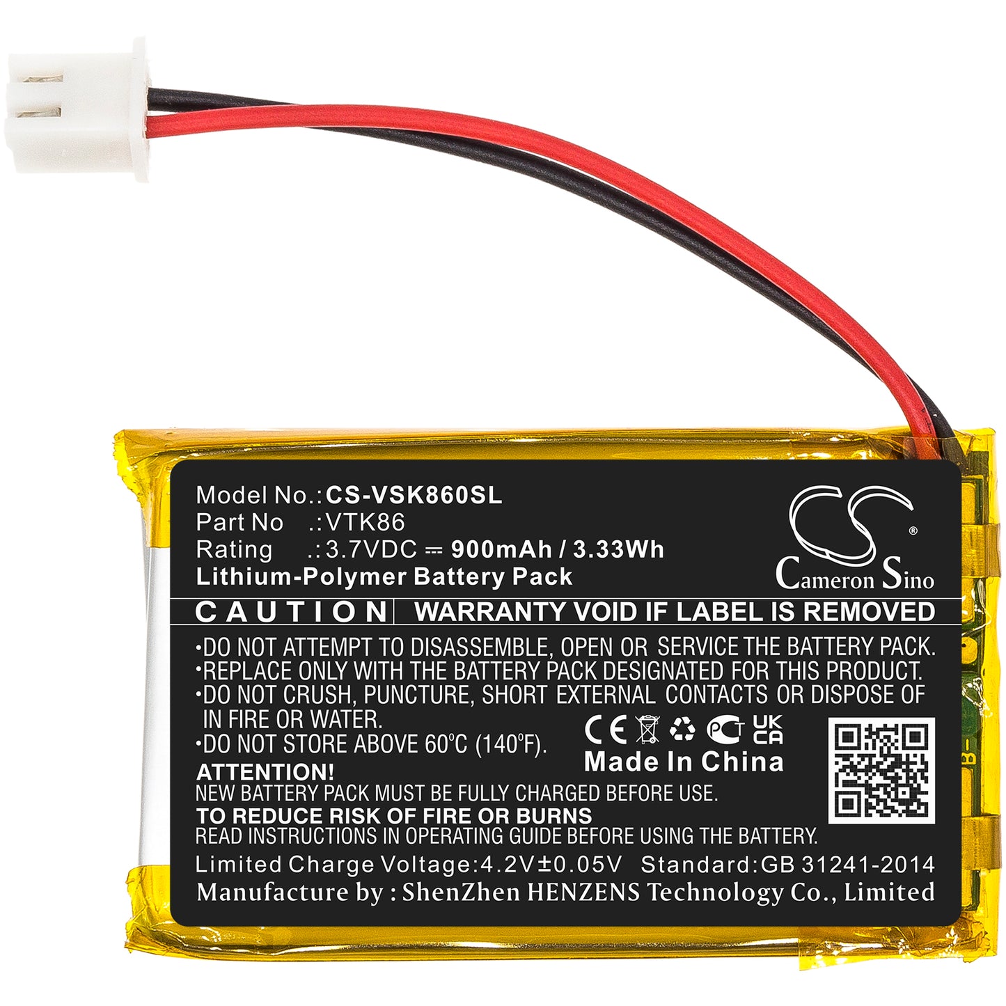 3.7V, 900mAh, Li-Polymer Battery fits Velocitek, Shift, 3.33Wh