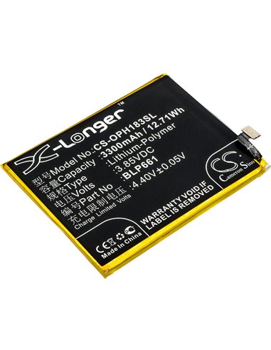 3.85V, 3300mAh, Li-Polymer Battery fits Oppo, A3, A3 Dual Sim, 12.705Wh