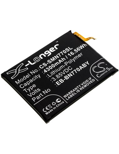 3.85V, 4300mAh, Li-Polymer Battery fits Samsung, Galaxy Note 10 Lite, Sm-n770f/ds, 16.555Wh