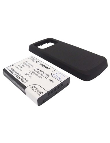 Black, 3.7V, 3000mAh, Li-ion Battery fits Nokia, N97, 11.1Wh