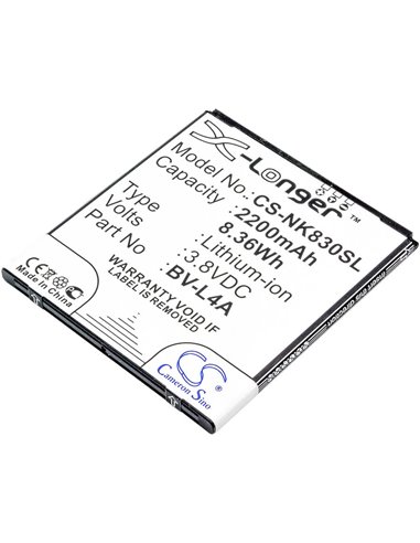 3.8V, 2200mAh, Li-ion Battery fits Nokia, Rm-1141, Tesla, 8.36Wh