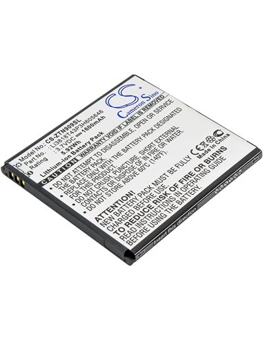 3.7V, 1600mAh, Li-ion Battery fits Zte, N909, U818, 5.92Wh