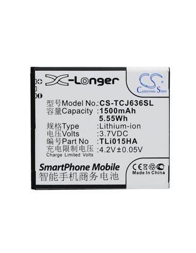 3.7V, 1500mAh, Li-ion Battery fits Tcl, J636d, 5.55Wh