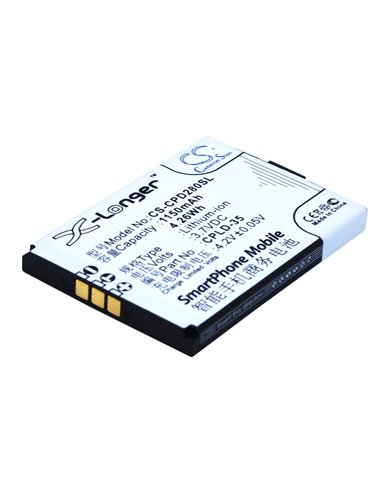 3.7V, 1150mAh, Li-ion Battery fits Coolpad, D280, D520, 4.255Wh