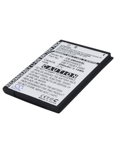 3.7V, 850mAh, Li-ion Battery fits Samsung, Sgh-i450, Sgh-i458, 3.145Wh