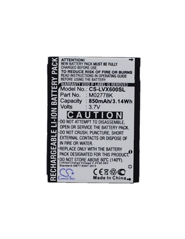 3.7V, 850mAh, Li-ion Battery fits Lg, Lotus, Lx600, 3.145Wh