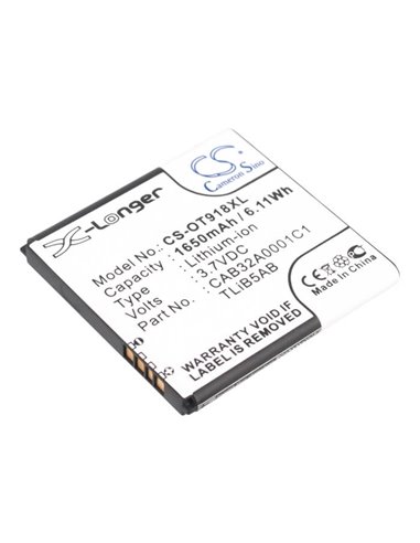 3.7V, 1650mAh, Li-ion Battery fits Alcatel, One Touch 918 Mix, Ot-918 Mix, 6.105Wh