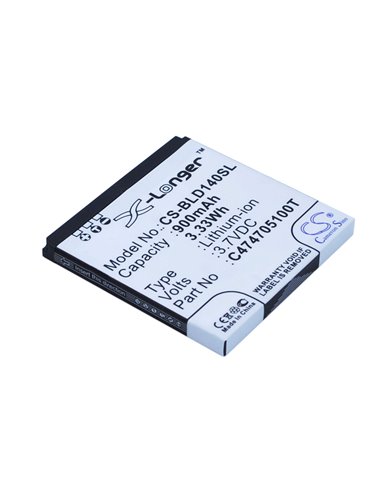 3.7V, 900mAh, Li-ion Battery fits Blu, D140, D141s, 3.33Wh