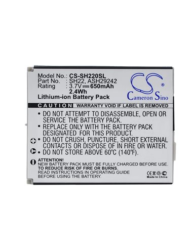 3.7V, 650mAh, Li-ion Battery fits Sharp, Sh-06a, Sh-07a, 2.405Wh