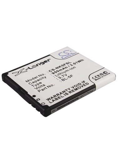 3.7V, 950mAh, Li-ion Battery fits Nokia, 6210 Navigator, 6290, 3.515Wh