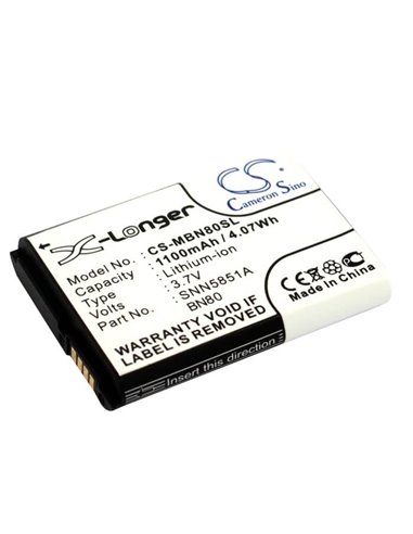 3.7V, 1100mAh, Li-ion Battery fits Motorola, Backflip, Backflip I886, 4.07Wh