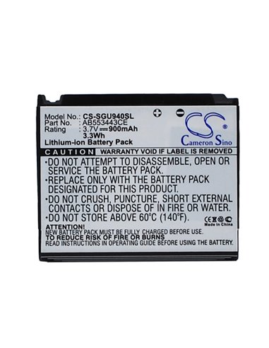 3.7V, 900mAh, Li-ion Battery fits Samsung, Glyde U940, Sgh-u940, 3.33Wh