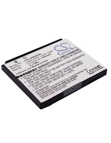 3.7V, 750mAh, Li-ion Battery fits Lg, Kb6100, Ke820, 2.775Wh