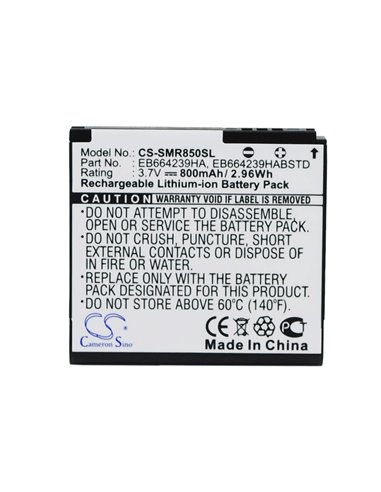 3.7V, 800mAh, Li-ion Battery fits Samsung, Caliber R850, Caliber R860, 2.96Wh