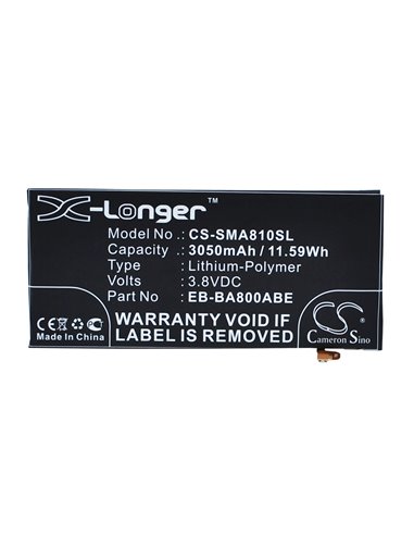 3.8V, 3050mAh, Li-Polymer Battery fits Samsung, Galaxy A8 2015, Galaxy A8 Duos, 11.59Wh