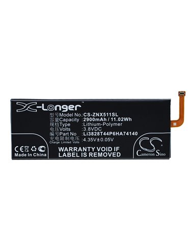 3.8V, 2900mAh, Li-Polymer Battery fits Zte, Nubia Z9, Nubia Z9 Max, 11.02Wh