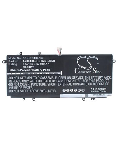 7.5V, 6750mAh, Li-Polymer Battery fits Hp, Chromebook 14, Chromebook 14 14-q063cl, 50.625Wh