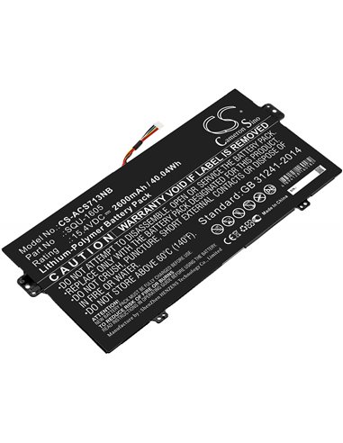 15.4V, 2600mAh, Li-Polymer Battery fits Acer, Sf713-51, Sf713-51-m0ak, 40.04Wh