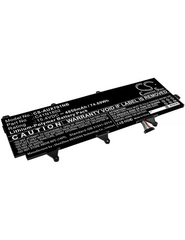 15.4V, 4850mAh, Li-Polymer Battery fits Asus, Gx701g, Gx701gv-ev016t, 74.69Wh