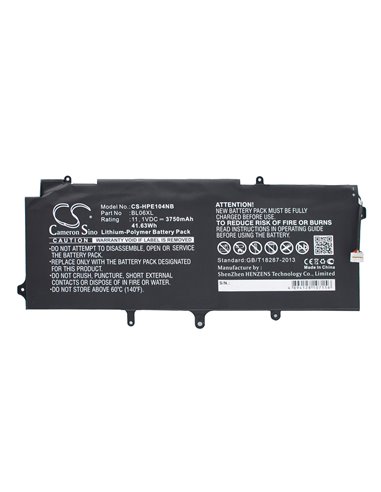 11.1V, 3750mAh, Li-Polymer Battery fits Hp, Elitebook 1040, Elitebook Folio 1040 G1, 41.625Wh