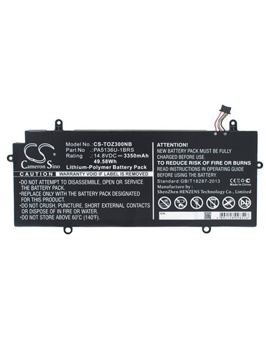 14.8V, 3350mAh, Li-Polymer Battery fits Toshiba, Portage Z30-a-1ei, Portege Z30, 49.58Wh