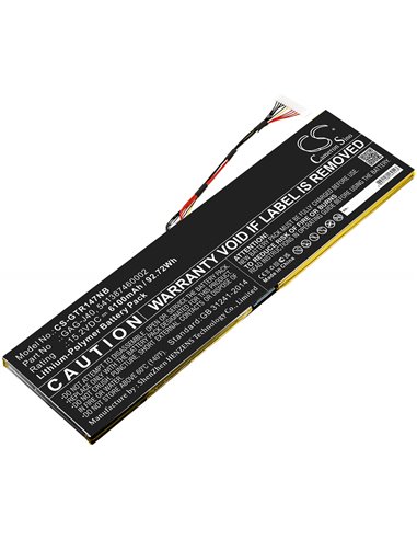 15.2V, 6100mAh, Li-Polymer Battery fits Gateway, Aero 14 K7, 92.72Wh