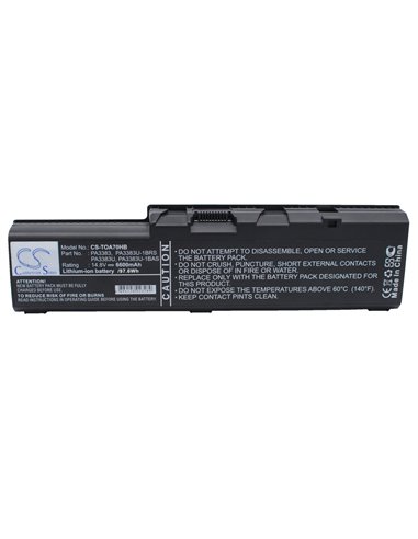 14.8V, 6600mAh, Li-ion Battery fits Toshiba, Satellite A70, Satellite A70-s2362, 97.68Wh