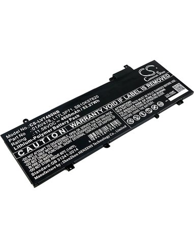 11.58V, 4600mAh, Li-Polymer Battery fits Lenovo, Thinkpad T480s, Thinkpad T480s 20l7002lcd, 53.268Wh