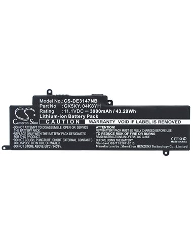 11.1V, 3900mAh, Li-Polymer Battery fits Dell, Ins13wd-3308t, Ins13wd-3508t, 43.29Wh