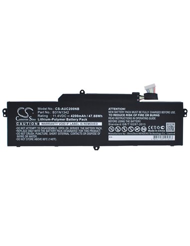 11.4V, 4200mAh, Li-Polymer Battery fits Asus, C200ma-ds01, C200ma-kx003, 47.88Wh