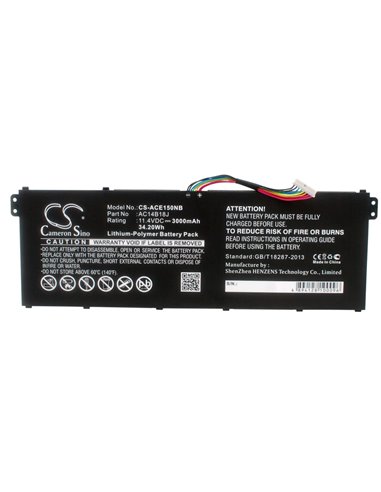 11.4V, 3000mAh, Li-Polymer Battery fits Acer, Aspire 3 A315-53g-5968, Aspire 3 A315-55g, 34.2Wh