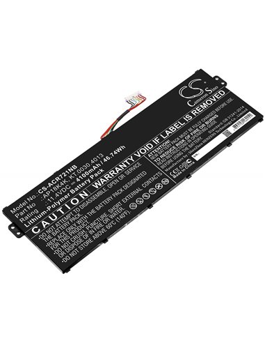 11.4V, 4100mAh, Li-Polymer Battery fits Acer, Chromebook 311 C721 R721t, Chromebook Spin 311 R721t, 46.74Wh