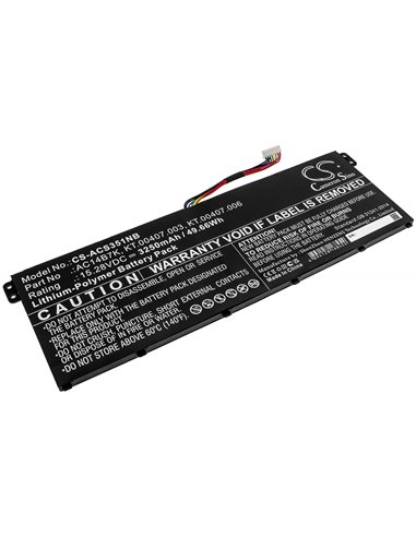 15.28V, 3250mAh, Li-Polymer Battery fits Acer, Aspire 5 A515-41g-18z3, Aspire 5 A515-52-31q2, 49.66Wh