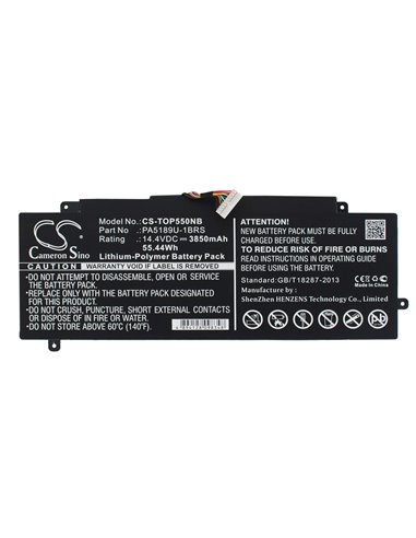 14.4V, 3850mAh, Li-Polymer Battery fits Toshiba, Satellite P55w, Satellite P55w-b, 55.44Wh