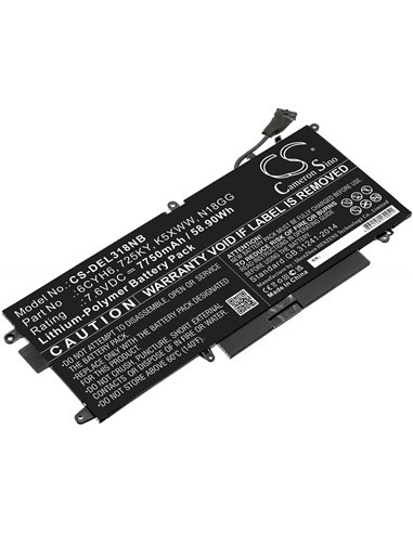 7.6V, 7750mAh, Li-Polymer Battery fits Dell, Latitude 12 5289, Latitude 5289, 58.9Wh