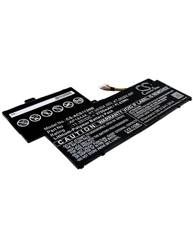 11.25V, 3700mAh, Li-Polymer Battery fits Acer, Aspire One Cloudbook 11 Ao1-13, Aspire One Cloudbook 11 Ao1-13, 41.625Wh