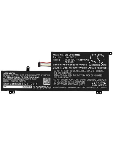 11.56V, 6150mAh, Li-Polymer Battery fits Lenovo, Yoga 720, Yoga 720-15, 71.094Wh