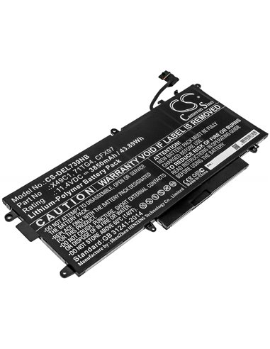 11.4V, 3850mAh, Li-Polymer Battery fits Dell, Latitude 5289 2-in-1, Latitude 7390 2-in-1, 43.89Wh