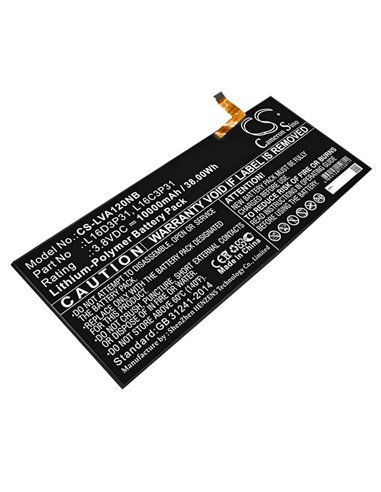 3.8V, 10000mAh, Li-Polymer Battery fits Lenovo, Yb-q501f Za1y0061us, Yoga A12, 38Wh