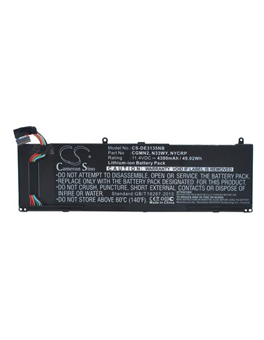 11.4V, 4300mAh, Li-ion Battery fits Dell, Inspiron 11 3000, Inspiron 11 3135, 49.02Wh