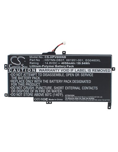 14.8V, 4050mAh, Li-Polymer Battery fits Hp, 6t-1000 Cto, 6t-1100 Cto, 59.94Wh