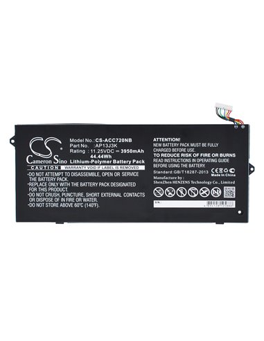 11.25V, 3950mAh, Li-Polymer Battery fits Acer, Chromebook 11 C720, Chromebook 11 C720p, 44.4375Wh