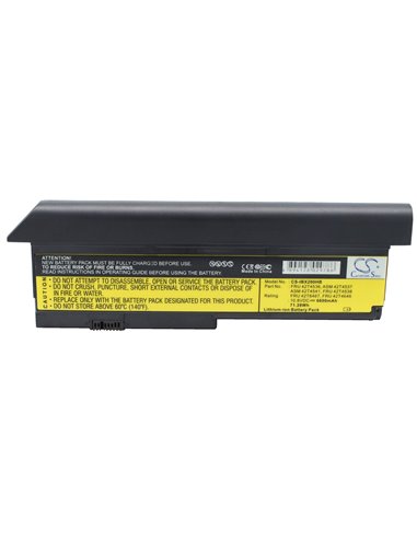 10.8V, 6600mAh, Li-ion Battery fits Ibm, Thinkpad Elite X200, Thinkpad Elite X200s, 71.28Wh