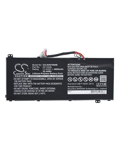 11.4V, 4600mAh, Li-Polymer Battery fits Acer, Aspire Vn7-591g-77fs, Aspire Nitro Vn7-571, 52.44Wh