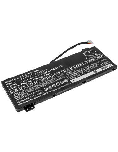 15.4V, 3700mAh, Li-Polymer Battery fits Acer, Aspire 7 715-74g-52mv, Aspire 7 A715-74, 56.98Wh