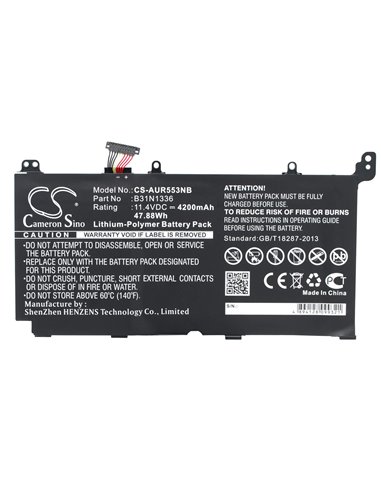 11.4V, 4200mAh, Li-Polymer Battery fits Asus, A551ln, K551la Serie, 47.88Wh