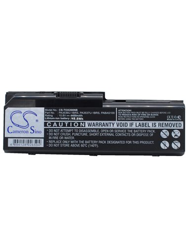 10.8V, 4400mAh, Li-ion Battery fits Toshiba, Equium P200, Equium P200-178, 47.52Wh