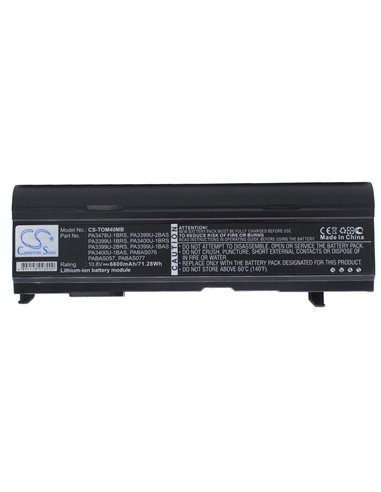 10.8V, 6600mAh, Li-ion Battery fits Toshiba, Dynabook Cx/45a, Dynabook Cx/47a, 71.28Wh