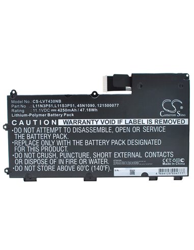 11.1V, 4250mAh, Li-Polymer Battery fits Lenovo, 33511f9, 33511g0, 47.175Wh